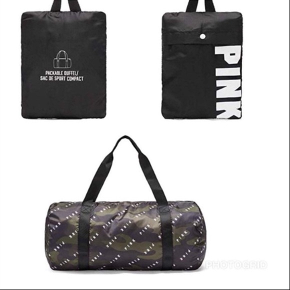 PINK Victoria's Secret Bags Vs Pink Green Camo Logo Packable Gym